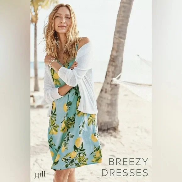J. Jill Love Linen Dress in Lemon Print with Pockets